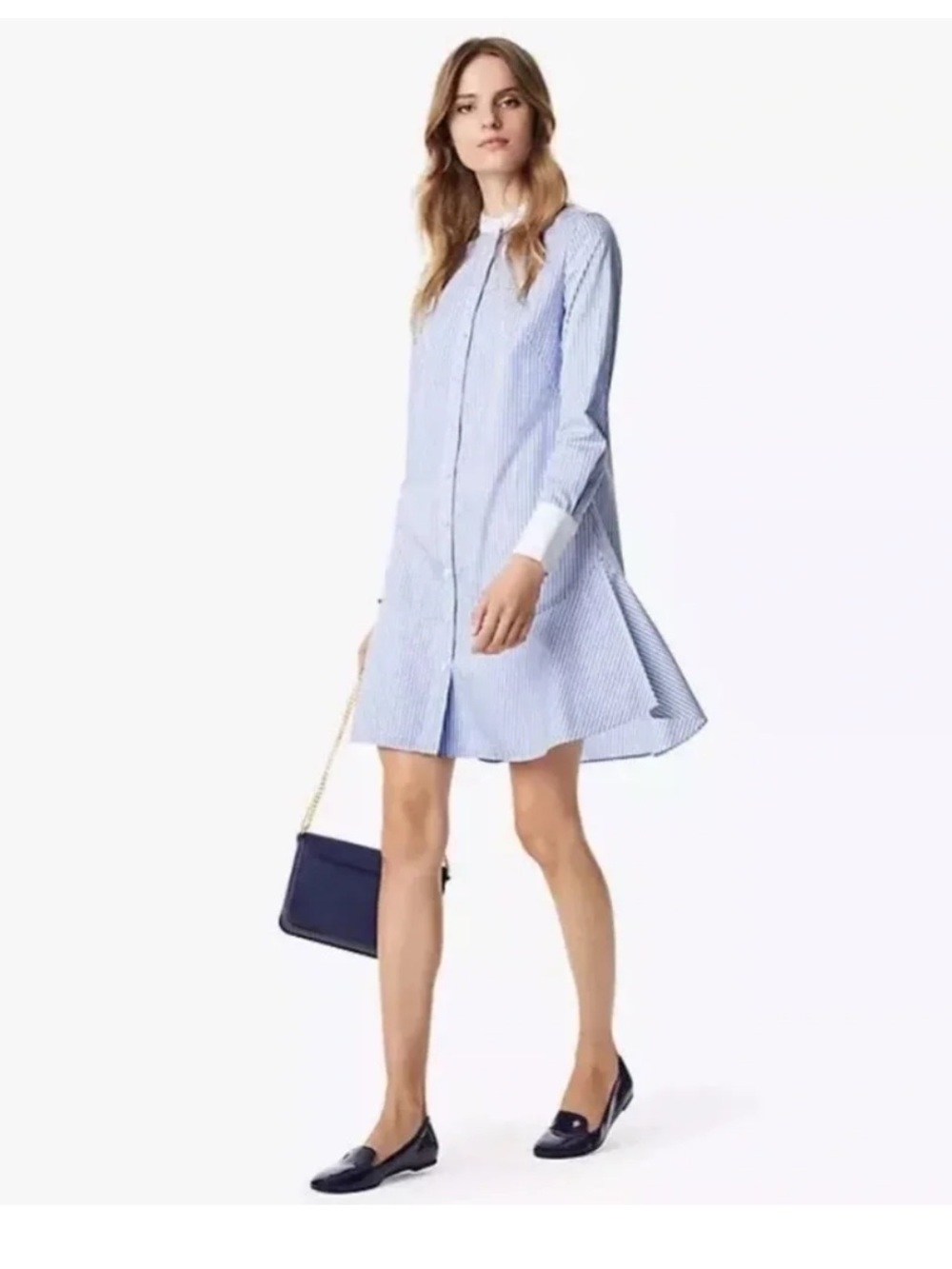 Tory Burch Cora Cotton Shirtdress in Blue and White Stripe